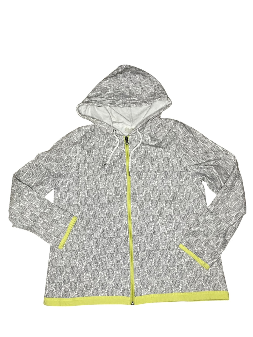 Talbots Pineapple Print, Light Weight Full Zip Cotton Hoodie-Women’s XL